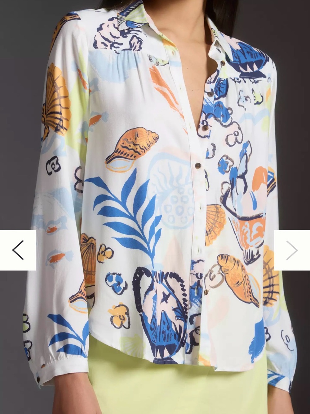 Maeve Anthropologie Alida Contrast Buttondown Coastal Shell Print Blouse Small